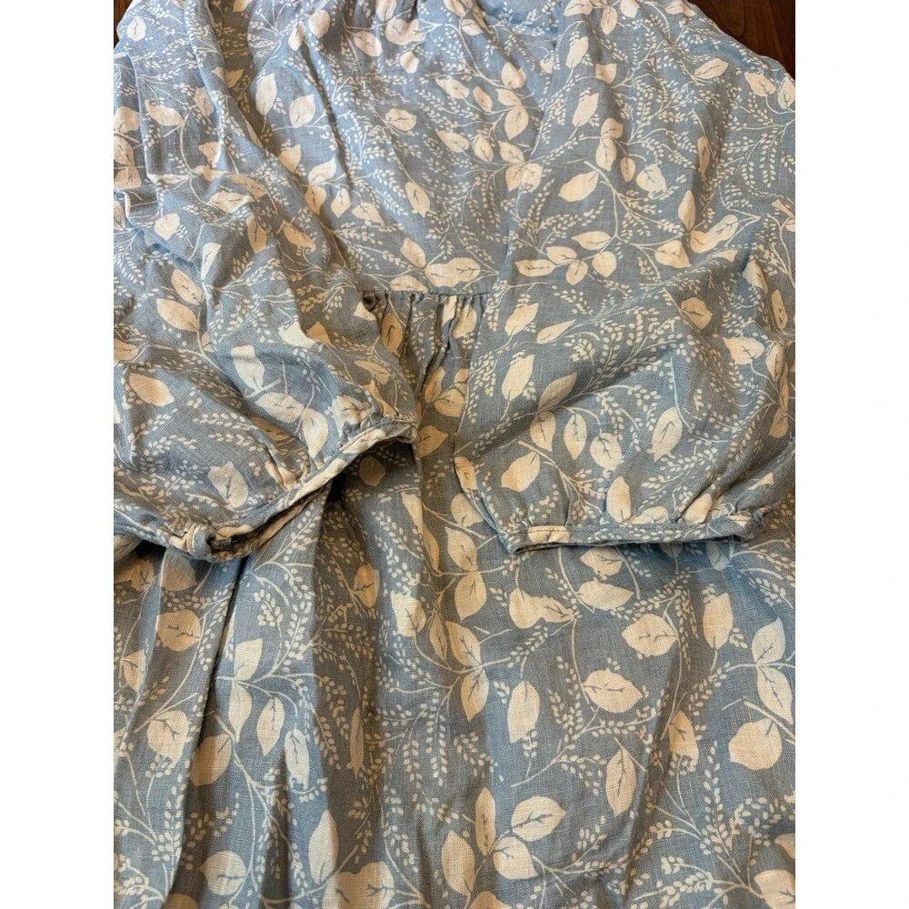 Free People Womans Dress Blue Paper Hearts Babydoll Floral Leaf Linen Size S